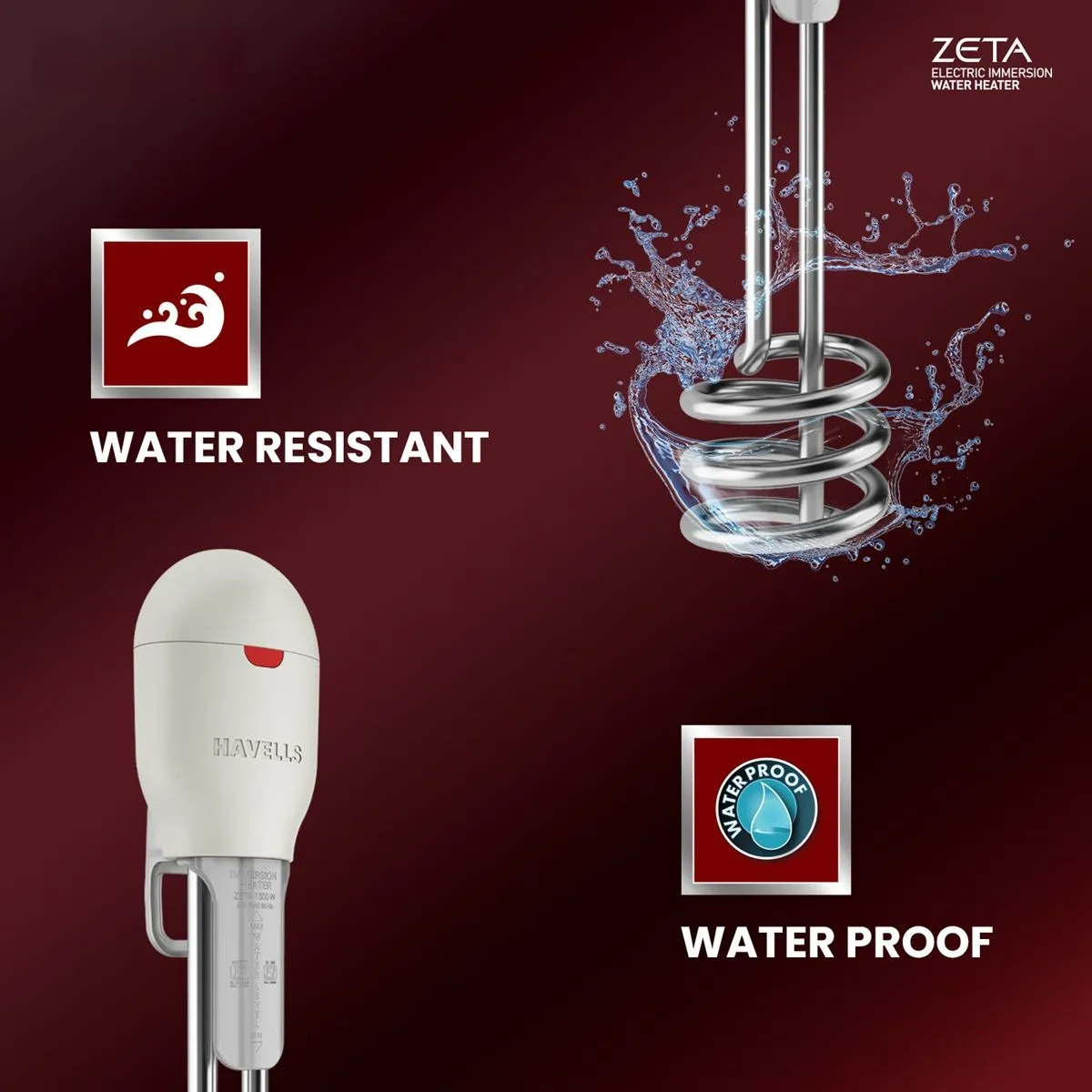 ZETA 1500W Shock Proof Immersion Water Heater Rod  Water Proof — image 4