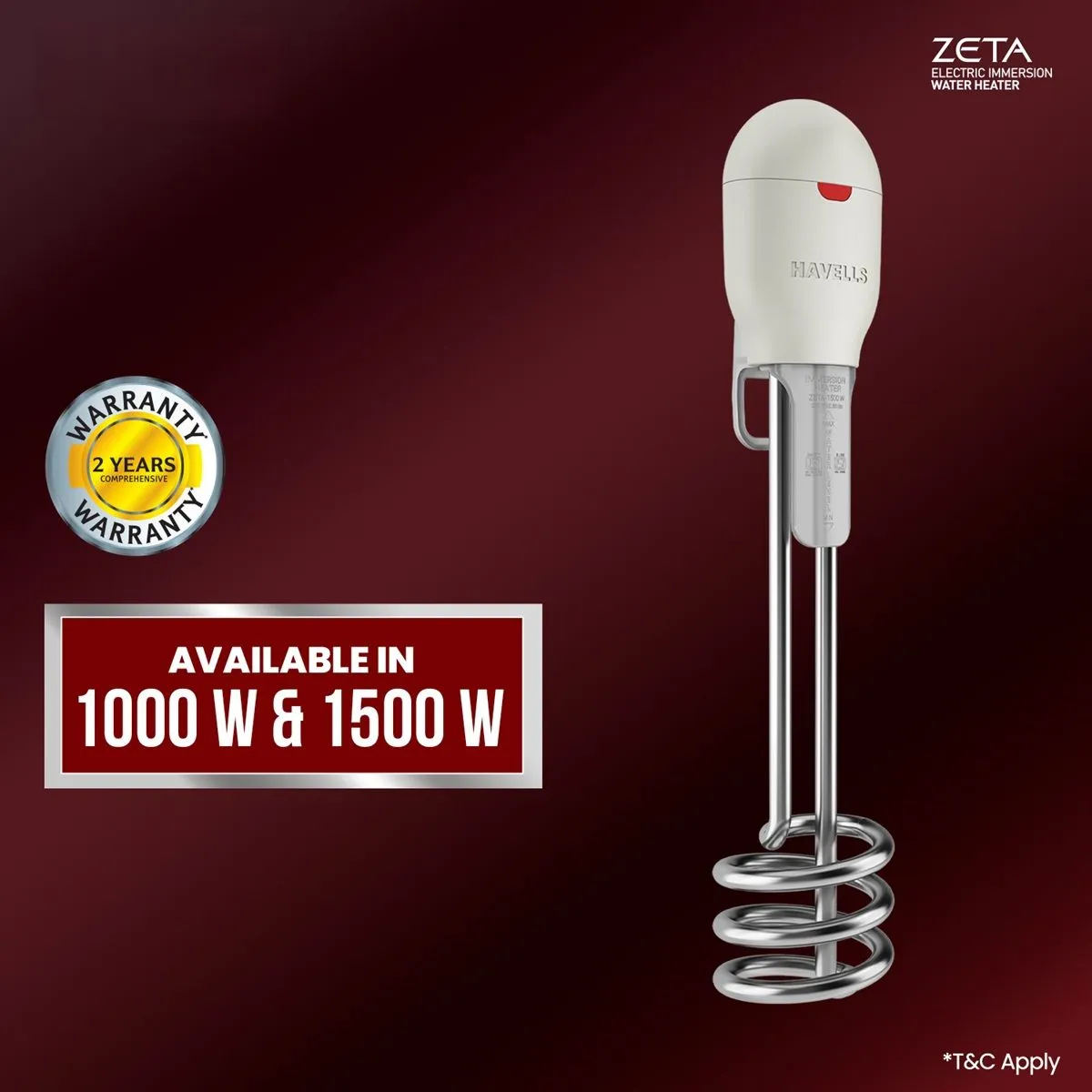 ZETA 1500W Shock Proof Immersion Water Heater Rod  Water Proof — image 5