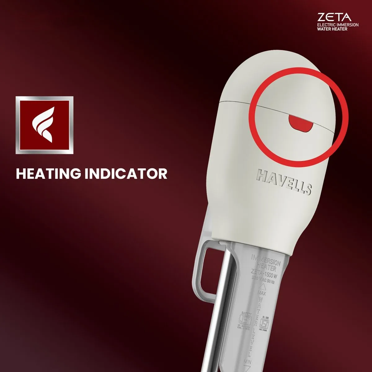 ZETA 1500W Shock Proof Immersion Water Heater Rod  Water Proof — image 8